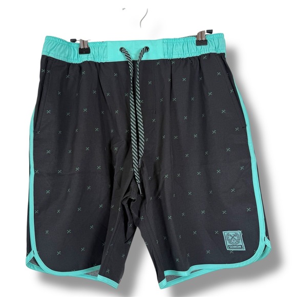 NEW Dixxon Shorts Men's Small Board Swim Trunks Elastic Waist Zip Pocket Black - Picture 1 of 9